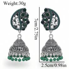 1 Pair Of Zinc Alloy Retro And Fashionable Women's Earrings With Colored Water Rhinestones Imitating Pearls, Classic Stud Earrings, Colored Rhinestone Birdcages, And Heavily Crafted Stud Earrings For Daily Use, Parties, And Vacations