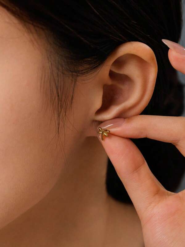 1 paire de boucles d'oreilles minimalistes et mignonnes en acier inoxydable plaqué, forme de libellule, convenant pour les femmes au quotidien/à l'école/en extérieur/au bureau