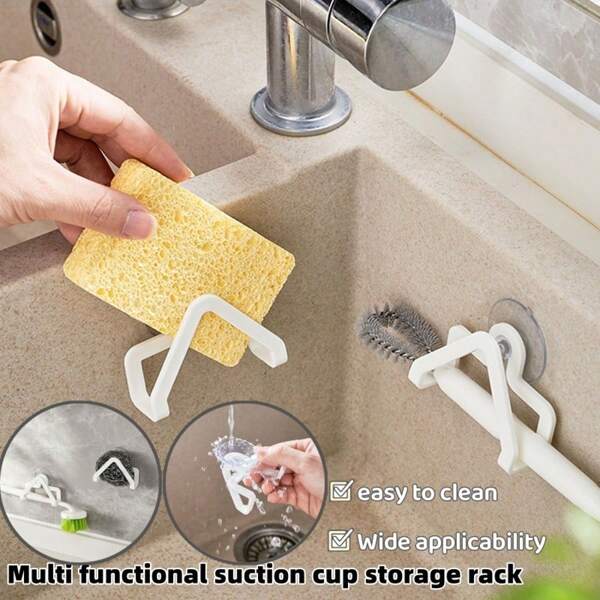 2pcs/1pc Plastic Sink Suction Cup Holder, Fits Sponge & Drainage Accessories, Kitchen Organizing Tool, Space-Saving Design, Sink Sponge Holder, Suction Cup Drain Rack, Multi-Functional Sink Drain Storage Rack, Sponge Holder, Sink Drain Rack, Sink Sponge Storage Rack, Suction Cup Sponge Holder, Office & School Supplies, Office Furniture & Accessories, Shelving, Household Essential, Practical Storage Tool