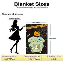 Sanrio 1 Stück Halloween Pudding Hund Anime Decke - gestrickte Polyester Plüsch, moderne digitale Bedruckung, Cartoon-Thema, komfortable Heimdekoration Bettwäsche für alle Jahreszeiten, maschinenwaschbar