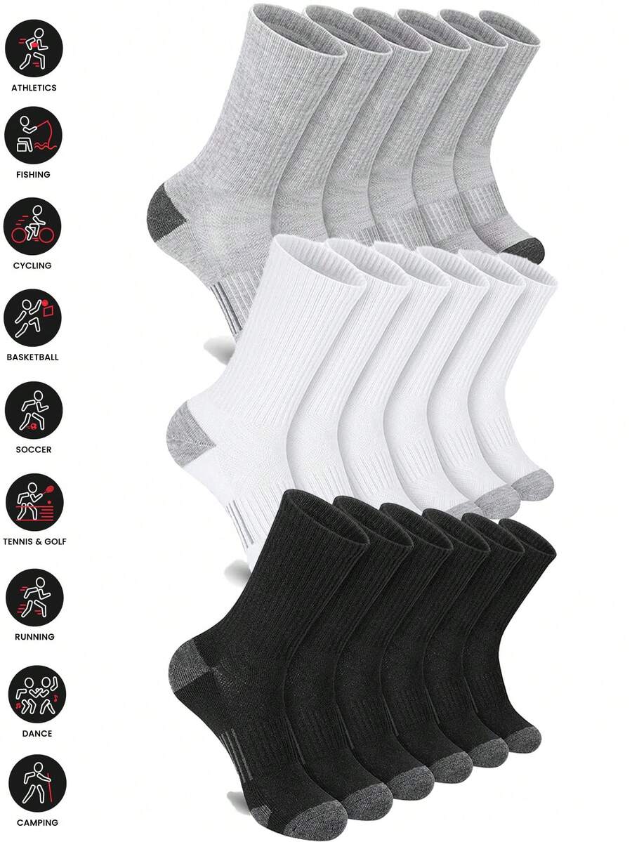 15 Pairs Basketball Socks For Men, Long Tube Socks For Couples, Non-Slip, Basketball, Cycling, Durable Sports Socks, Random Colors (White, Black, Gray) - White - View 1