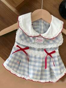 1 宠物复古蓝条纹连衣裙蝴蝶结，适合中小型猫狗宠物连衣裙，适合夏季节日礼物狗衣服狗用品猫用品圣诞节连衣裙宠物衣服 - 藍色 - 查看 3