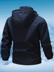 1 Peça Jaqueta Corta-Vento com Capuz e Bolsos Colorblock para Homens, Softshell À Prova d'Água para Uso Externo e Funcional