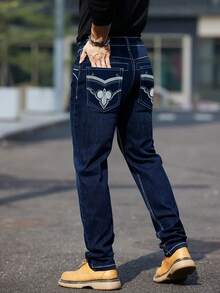 Men's Casual Slim Fit Stretch Denim Jeans,Long Jeans, For Husband, Boyfriend Gifts - 藏蓝色 - 查看 5