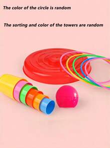 Dekoracja świąteczna 1 zestaw dziecięcych zabawek typu puzzle hoop, interaktywne gry rekreacyjne dla rodziców i dzieci, gry konkursowe dla dzieci w pomieszczeniach i na zewnątrz, do ćwiczenia wczesnego rozpoznawania kolorów przez dzieci (kolory kółek i wież są losowe) szkoła, uczeń, artykuły papiernicze, artykuły szkolne artykuły szkolne