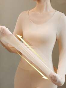 Women's Seamless Black & Pink Ultra-Thin Solid Color Thermal Underwear, Warm And Comfortable, Long Sleeve Crew Neck Seamless Base Layer, Slim Fit And High Elasticity. Women's Beige Sheer Base Layer Top, Casual Solid Color Lightweight Warm, Suitable For Autumn/Winter, Thin Basic Undershirt, Fashionable For Daily Wear.