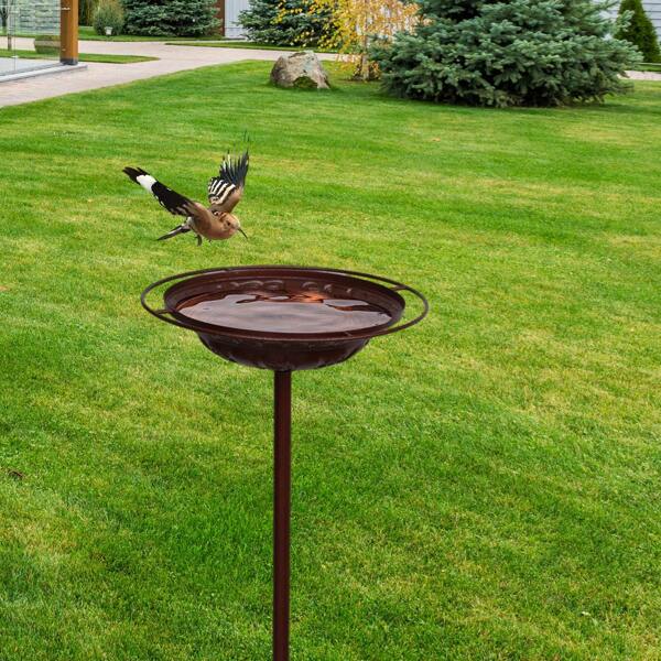 1 stuk roestvrij metalen vogelbad en voederbak - grote vogelvoederbak, vintage stijl tuindecoratie grondpaal, geschikt voor tuinvilla, achtertuin, gazon, pad, voederbak voor wilde vogels, geweldig cadeau voor papa, mama, geliefde