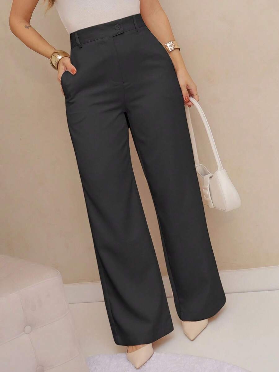 EMILI Women's Formal Tailored Trousers With Buttonless Closure - Black - View 1