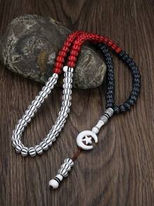 MONALLY 1 pieza Rosario con 99 cuentas, joyería de cuentas de acrílico con borla de moda en negro y rojo, brazalete de cuentas tejido a mano para hombres, regalo para decoración diaria de estilo extravagante