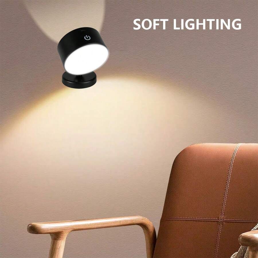 可充电双灯 LED 壁灯 - 360° 可旋转、可调光,带 USB 端口和磁性支架,适用于阅读和家居装饰、电池供电、小夜灯、家用照明 - 黑色 - 查看 1