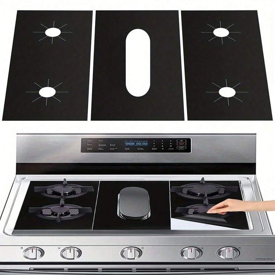 1 Set Of Reusable Insulated Stove Covers - Non Stick, Washable, Scratch Resistant Gas Stove Top Protector - Protects Burners, Kitchen Utensils, And Countertops - Easy To Clean, Durable Kitchen Accessories - 黑色 - 查看 1