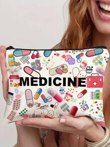 大容量旅行医疗包，专为女性和女孩设计，轻便拉链，不褪色，易于擦拭清洁，趣味设计，色彩鲜艳的“MECINE”字母图案，日常护理配件收纳包，可存放胶囊、药片、瓶子、研钵和研杵、急救包、洗漱用品、护理用品等，是馈赠佳品。 - 白色 - 查看 2