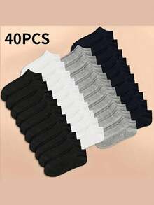 40 paquetes Calcetines unisex de unicolor calcetines tobilleros suaves y ligeros para hombres y mujeres Calcetas paquete Algodón Deportivos Casual - Unico - Ver 6