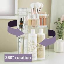豪华旋转化妆品收纳盒透明展示架适用于梳妆台、浴室台面香水护肤品托盘 - 無色 - 查看 5