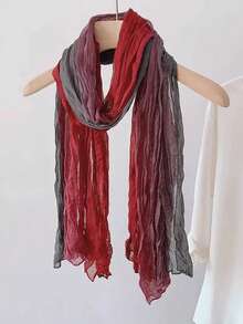 1件装女士渐变褶皱围巾披肩，亲肤柔软褶皱薄款颈部围脖透气纱巾，多功能麻花针织褶皱效果保暖围巾，适合搭配连衣裙 - 彩色 - 查看 7