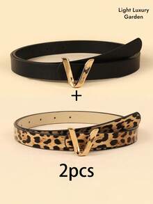 女式“V”形装饰可调节腰带 - 黑色和棕色，适合休闲、正式场合和派对 - 加大码和常规码可选，复古优雅风格，时尚配饰