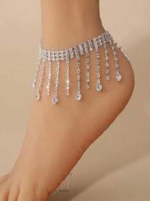 1PC Fashion Summer Beach Artificial Crystal Tassel Anklet For Women, Suitable For Beach, Party, Vacation