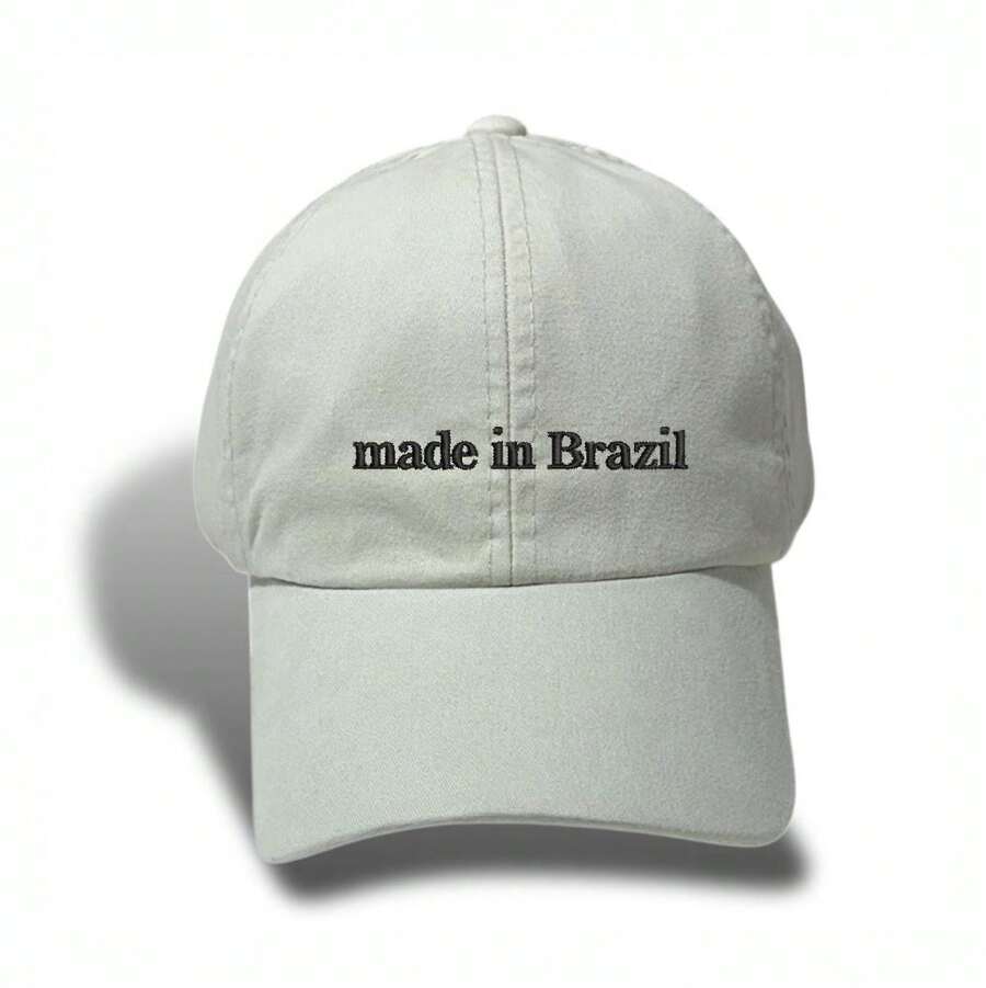 Unisex Dad Hat In 100% Cotton Twill Curved Brim Custom Made In Brazil - Light Beige Embroidered Black - View 1