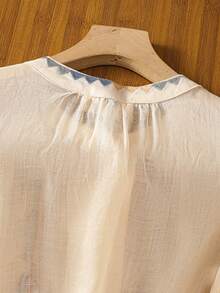 Women's Vintage Embroidered Loose Bohemian Style Blouse, Casual Cotton Top For Spring & Autumn - Apricot - View 6