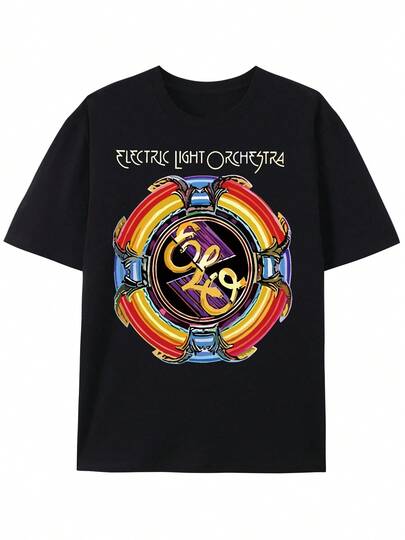 Camiseta de cuello de imagen para hombres, estilo rock, camiseta negra de manga corta, camiseta de banda musical divertida para hombres, diseño clásico