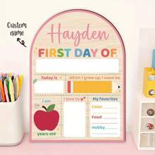 1pc, Customizable Back To School Decoration Board With Name, First Day Of School Date, Student Return Sign, First Day Clock, Apple, Colored Pencils, Flags, Scissors Design Wooden Back To School Gift, Back To School Season