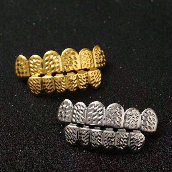 2pcs/Set Fashion Embossed Dotted Teeth Accessories, Copper Double-Sided Embossed Teeth Decor Suitable For Men & Women Daily Wear