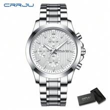 CRRJU CRRJU Men Watch Luxury Sports Quartz Chronograph Waterproof Wristwatch With Stainless Steel Luminous Auto Date