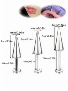 2pcs Punk Style Rivet Stud Earrings, Cartilage Tragus Lip Piercings - Silver - View 4