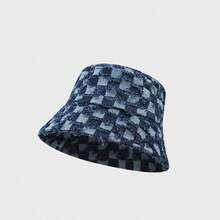 1pc New Arrival Fashionable Minimalist Checkerboard Pattern Wide Brim Camping Fishing Sun Hat, Stylish Korean Chic All-Season Casual Versatile Bucket Hat, Blue - Multicolor - View 5