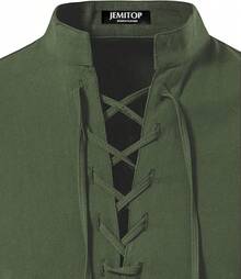 Men's Pure Cotton Retro Lace Up Shirts For Renaissance Pirate Viking Medieval - Army Green - View 4