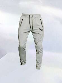 Men's Elastic Waist Sweatpants, Thin Breathable Casual Pants For Autumn/Winter - Grey - View 2