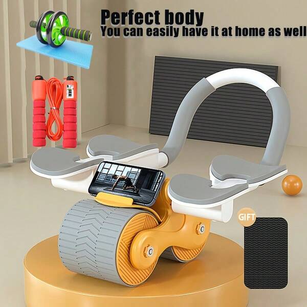 Roda de Rebote Automática para Abdominais, Rolo Abdominal, Treinador de Força para o Core com Joelheira, Equipamento de Fitness para Casa para Homens e Mulheres