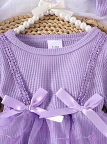 1pc Baby Girl Elegant Lace Mesh Long Sleeve Romper + Headband + Socks, Autumn/Winter