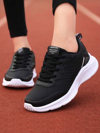 1 Pair Women's Casual Lightweight Breathable Running Shoes, Black Non-Slip Hiking Sneakers, Spring/Autumn 2025 New Lace-Up Leather Waterproof Low-Top Outdoor Sports Shoes,Womens Sport Shoes,Suitable For Home Leisure, Outdoor Fashion And Dressing