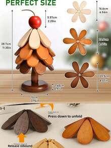 天然木质热菜三脚架，木质圣诞树杯垫（3 件套），树形三脚架，家居和餐厅桌面装饰杯垫，圣诞装饰，房间装饰，圣诞节，家居圣诞装饰，新年 - 彩色 - 查看 4