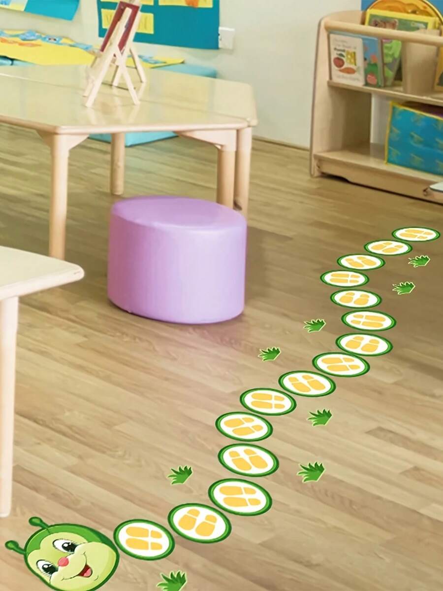 1 szt. Urocza naklejka na podłogę z PVC z kreskówkową gąsienicą, uroczy ślad gąsienicy, cyfrowa naklejka na ścianę z gąsienicą, dekoracja do pokoju dziecięcego, salon, letnia dekoracja pokoju na Halloween i Boże Narodzenie, dekoracje ścienne, spersonalizowana naklejka na podłogę, płytki podłogowe, wystrój kuchni i salonu, płytki podłogowe, samoprzylepne płytki podłogowe, odklejane