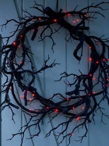1pc Realistic Black Dried Vine Wreath Decoration, Halloween Horror Party Door Hanging, Artificial Black Withered Branch Decor Suitable For Halloween And Gothic Style Home Decor Halloween Decor Fall Decor Room Decor Autumn Decor