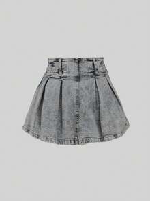 时尚街头女式牛仔迷你裙 - 炒花藍 - 查看 2