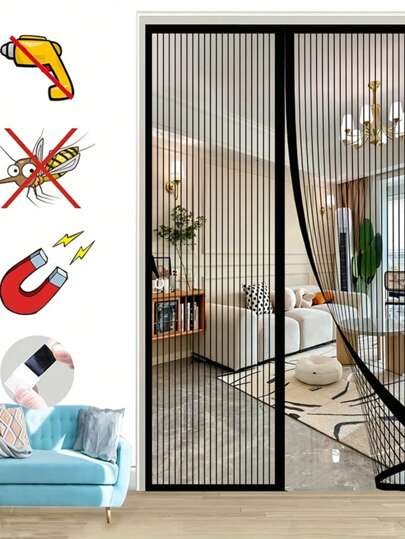 Cortinas de puerta para primavera, verano y otoño, cortina de pantalla de puerta negra y blanca simple y a prueba de mosquitos. Pantalla automática de puerta con succión magnética para hogar.