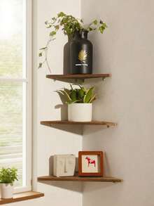 1 件转角壁架、墙面浮动转角架、转角架、转角架支架、搁架单元和储物架、实木边缘浮动搁架、乡村风格木质壁挂储物展示架，适用于客厅、卧室、浴室、厨房