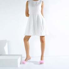 Women's Fuzzy Slippers Clear Heels Pointed Toe Stilettos Heels Mules Sandals Fluffy Feather Slip On High Heeled Party Prom Dresses Shoes - 粉色 - 查看 6