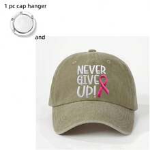 Never Give UP 字母緞帶標誌乳癌意識帽子，刺繡可調節棒球帽，附 1 個帽子掛鉤 - 彩色 - 查看 6