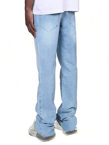 Skinny Jeans, Harem Pants, Flared Jeans For Men High-End Simple Black Button & Zipper Closure Casual Pants, Versatile All Season - Baby Blue - View 3