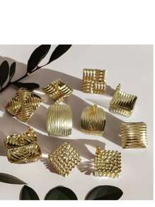 1 par / 5 pares Pendientes de acero de titanio chapados en oro de 18 quilates con textura geométrica de ola, pendientes minimalistas y exagerados de estilo europeo y americano