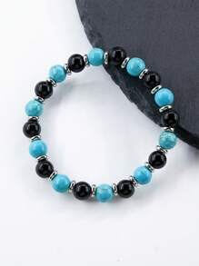 Men's Strength Bracelet-8mm Blue Turquoise & Black Tourmaline Beads Bracelet,Protection Willpower, Self-Confidence, Courage, Meditation Jewelry For Women Men