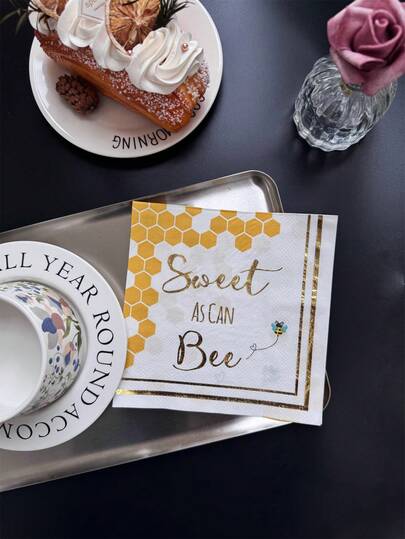 16 件/套一次性黄色印花餐巾，13x13 英寸，金箔图案，餐厅甜品店派对桌面装饰餐垫，派对用品