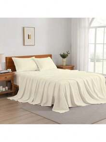 4PCS Cooling Luxury Hotel Sheet Set - 15'' Deep Pockets, Shrink & Fade Resistant With Embroidered Pillowcases | Fitted Sheet + Flat Sheet For Summer Bedding - Kem - Xem 3