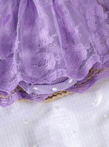 1pc Baby Girl Elegant Lace Mesh Long Sleeve Romper + Headband + Socks, Autumn/Winter