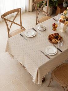 1pc Autumn Daisy Floral Tablecloth With Tassels, Country Style Yellow Floral Table Cover, Dust Cover For Coffee Table, Bedside Cabinet, Suitable For Dining Room, Kitchen, Picnic, Dinner, Party, Holiday, Room Decor - Multicolor - View 6