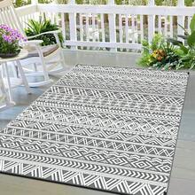 6ft X 9ft Waterproof Outdoor Rug - Durable Foldable Patio Carpet, Suitable For RV, Deck, Balcony, Backyard, Picnic, Porch, Camping, Beach, Grey & White - Gray - View 13